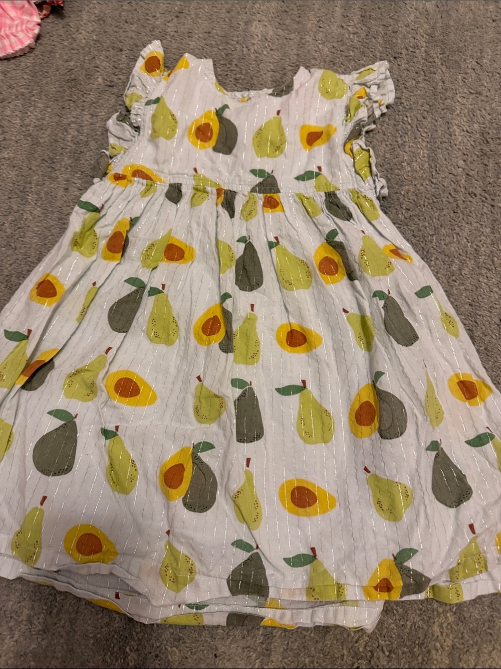 Pink Chicken White Pear-Print Ruffle Sleeve Dress